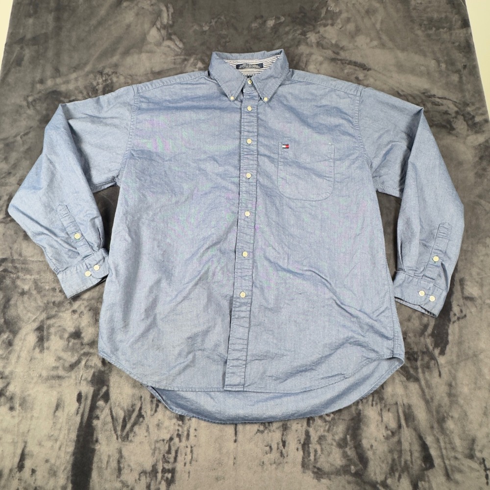 Tommy Hilfiger Button Down Shirt Mens XL Blue Long Sleeve Oxford Cotton